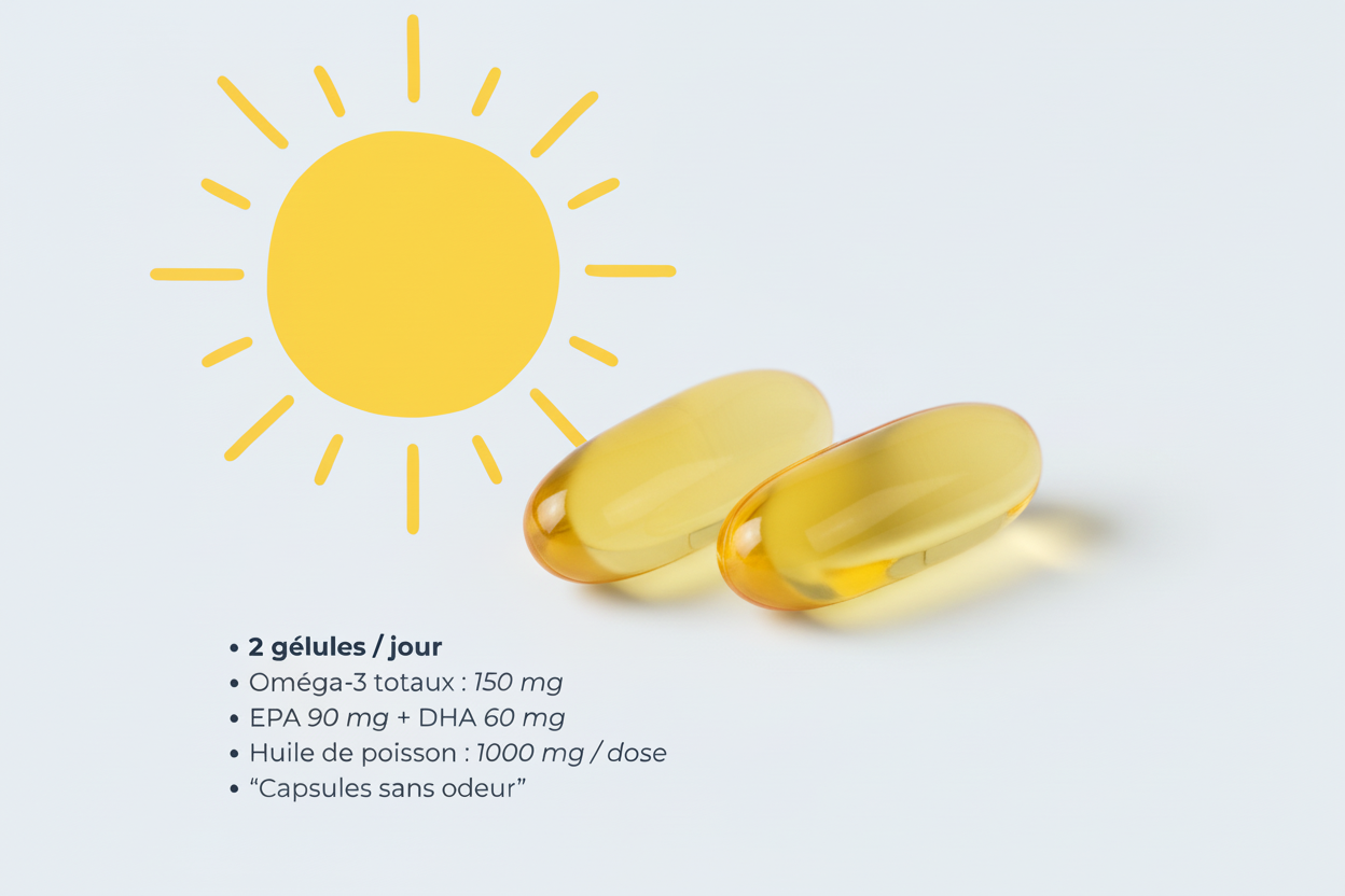 Oméga 3 Premium – Huile de Poisson Naturelle & Gélule Végétale Molle – Soutien de la Fonction Cardiaque (dès 4 gélules/jour) – Sans Odeur